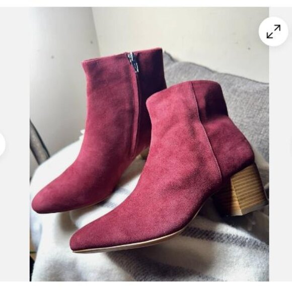 J Jill Bricitte Ankle Boots Red Leather Suede Round Toe Zip Block Heel Size 9 US - Picture 1 of 8